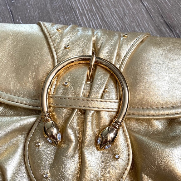 Y2KMetallic Leather Gold clutch lioness poly anthro free people Zara - Picture 2 of 8